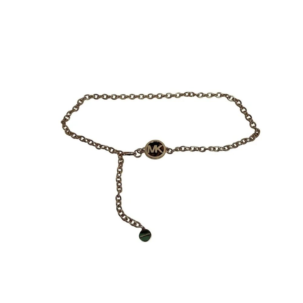 Michael‎ Kors Gold Tone Chain Belt MK Logo Tortoise Shell Medallion Adjustable